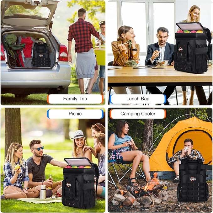 Insulated Cooler Backpack, 35 Can / 25L Large Camping Backpack for Outdoor, Beach, Picnic - Soft Lightweight Leakproof Cooler Backpack for Women and Men (Black, 25L)