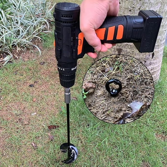 Ground Anchors Screw in 15 Inch Set of 4 Tent Stakes Heavy Duty Trampoline Anchor Kit Earth Anchor Swing Set Anchors for Metal Swing Set Trampoline Anchors High Wind Black