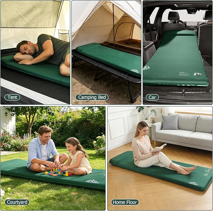 Self Inflating Sleeping Pad, 3.1" Ultra-Thick Memory Foam Sleeping Mat with Pillow, 4-Season Camping Mattress with Foot Pump, 9.5 R-Value Insulated Camp Sleeping Mat for Tent Travel Car