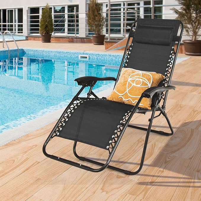 S AFSTAR Zero Gravity Chairs Set of 2, 3 PCS Folding Lawn Chair Set With Side Table Cup Holders & Adjustable Headrest, Reclining Patio Chairs, Lounger for Patio Poolside
