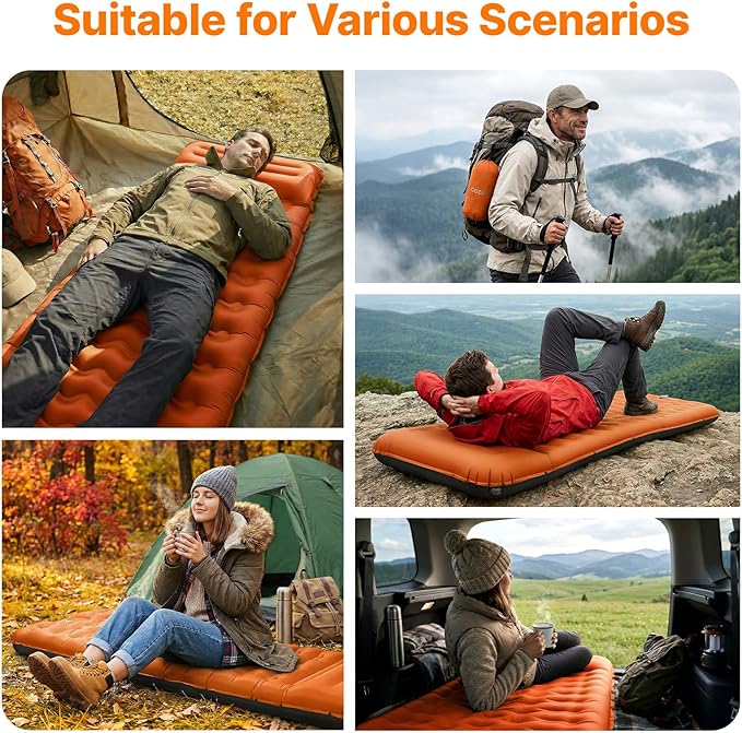 OGERY Sleeping Pad, Ultralight Self Inflatable Sleeping Pad for Camping with Pillow Built-in Foot Pump, 6" Extra-Thick Reinforced Camping Pad for Hiking, Backpacking, Tent, Single