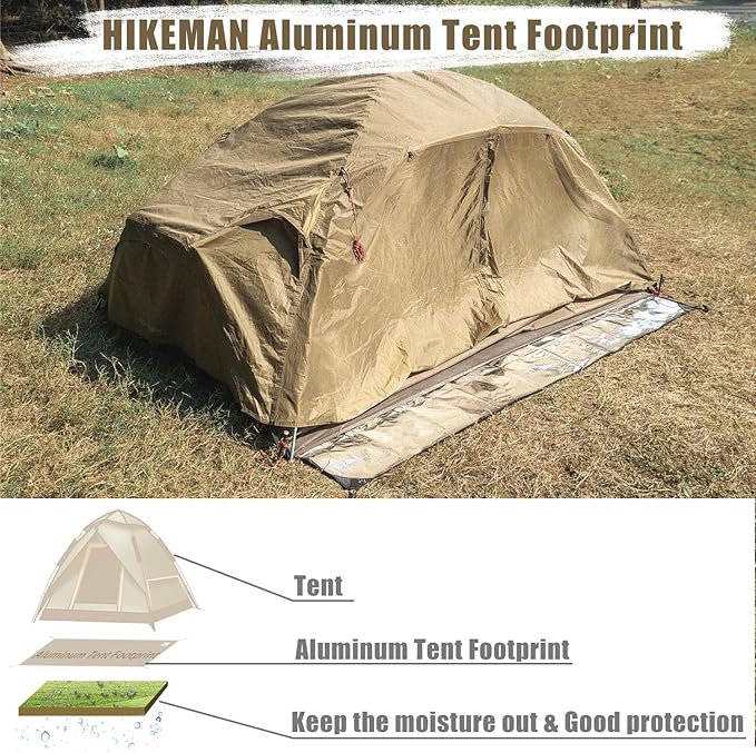 HIKEMAN Tent Footprint Waterproof Camping Tarp Strong and Durable Aluminum Tent Floor Ground Sheet Mat Tent Footprint Mat for Hiking, Camping, Backpacking, Hammock, Picnic (125 * 200cm)
