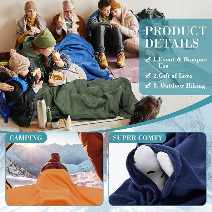 Macarrie 30 Pcs Hiking Gear Set, Include 10 Sleeping Bags for Adults Teens Kids with Compression Sack, 10 Warm Fleece Blankets and 10 Drawstring Bags for Camping Gear Homeless Supplies