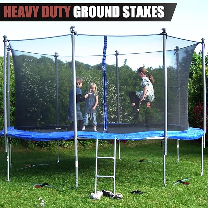 LEIFIDE 6 Set 12'' Brown Trampoline Stakes Ground Anchors Screw in Heavy Duty Trampoline Parts Spiral Stakes Earth Auger for Tents Canopies Swing Set Shed with Belt Straps