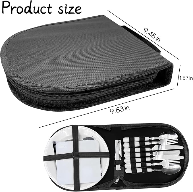 Portable Camping Silverware Utensil Set, 13 Pcs Picnic Mess Kit for 2 Person-Stainless Steel Serrated Knife Spoon Fork Wine Opener Plate Cutting Board Napkin, Camp BBQ Travel Set