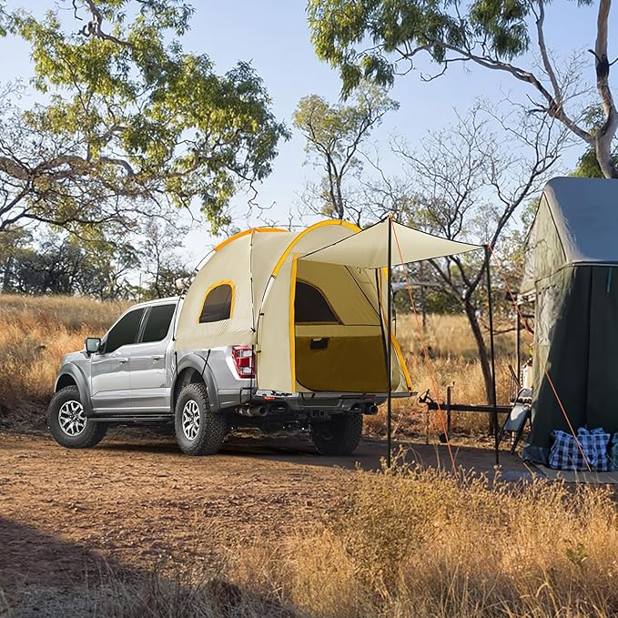 Pickup Truck Tent with Awning Shade,Waterproof PU5000mm Oxford for 5-5.2 FT Truck Bed for Camping Travel Outdoor Activities for Chevy Colorado,Jepp Gladiator,Ford Ranger,GMC Canyon,Frontierm,Tacoma