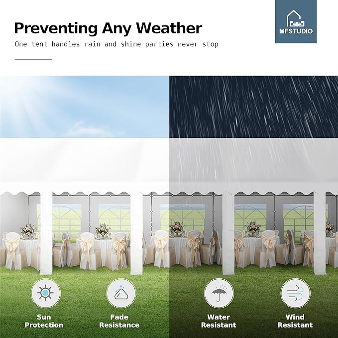 MFSTUDIO 16x32 Party Tents, Outdoor Heavy Duty Tents for Parties with Removable Sidewalls, Canopy Events Tent Shelter for Outdoor Wedding Birthday Backyard, White