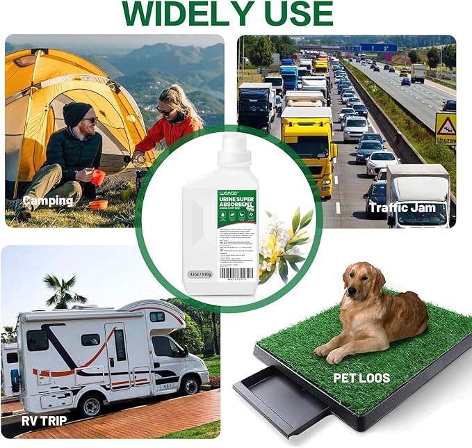 Wenge Urine Super Absorbent, Solidifier - 180 Use Poo Gel for Camping, Eco Absorbent Liquid Waste Gelling and Deodorizing Powder for Outdoor Camping Hiking (Green Jasmine Scent)