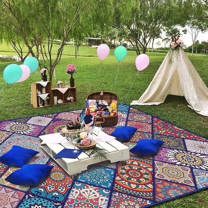 Waterproof Picnic Blankets Foldable & Portable 60''x80'' Boho Picnic Mat for Outdoors, Large Washable Picnic Blanket for Travel Camping Beach, Park Grass Picnic Blanket Accessories for Adults