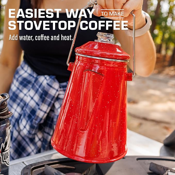 COLETTI Classic Percolator Coffee Pot — Camping Coffee Percolator, Campfire Coffee Pot – Camping Pot for Groups — Brew for the Whole Campsite (Red, 12 Cup)