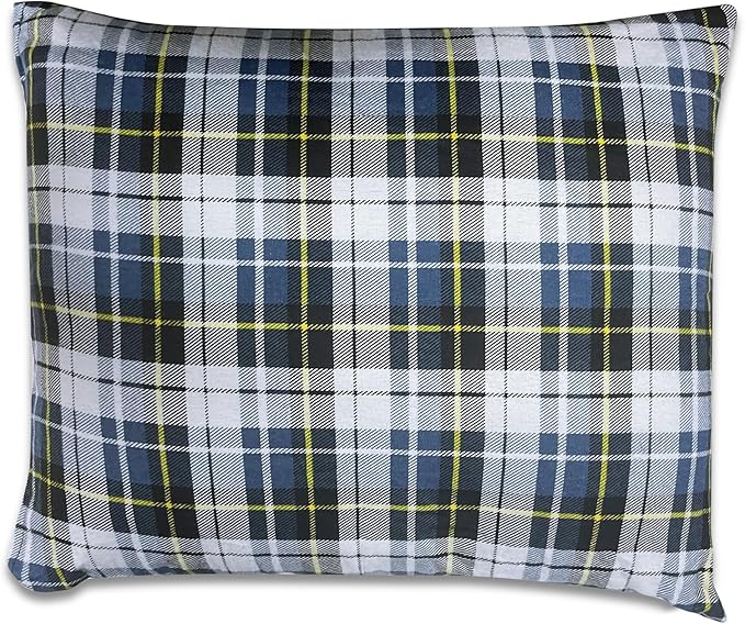 REDCAMP Small Camping Pillow Lightweight and Compressible, Flannel Travel Pillow with Removable Pillow Cover (Square Blue and Grey)