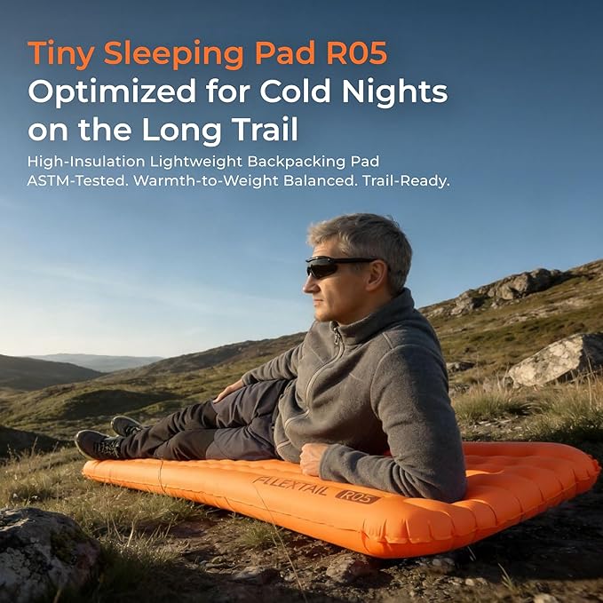 FLEXTAILGEAR Ultralight Backpacking Sleeping Pad with 5.6 R-Value, Insulated Camping Pad, 4 in Thick 77 in Long Inflatable Sleeping Mat, 19.6 oz Lightweight Compact Pad for Backpacking & Hiking