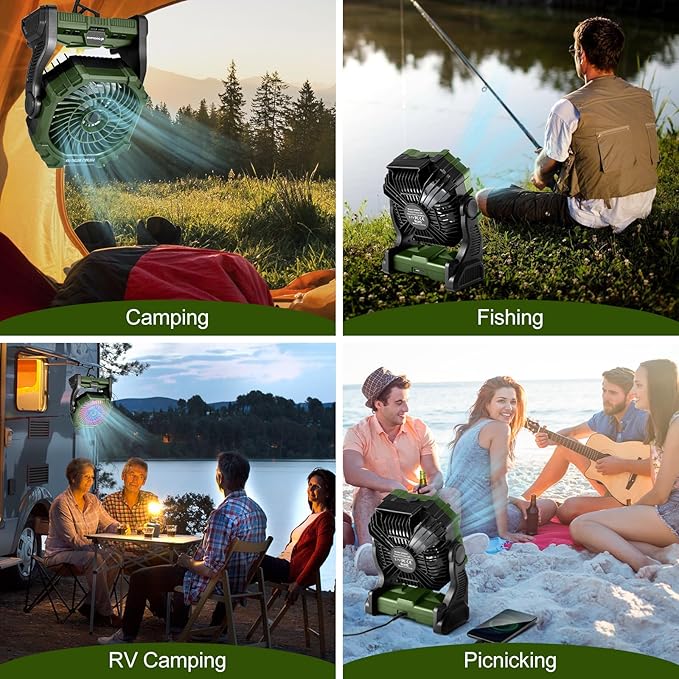 Odoland Portable Misting Fan, Camping Fan with Light & 250mL Water Tank,10000mAh Battery Operated Rechargeable Mister Tent Fans with Hook, Cooling Mist Fans for Outdoor Patios Beach RV Car Summer