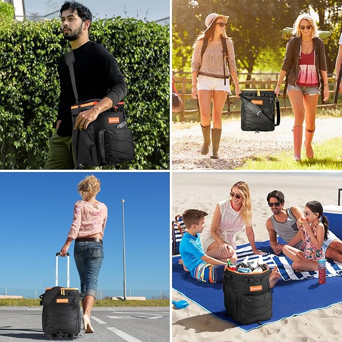 Odoland 48/72 Cans Soft Cooler with Wheels and Handle Collapsible Ice Chest Rolling Coolers on Wheels for Beach Camping Travel and Picnic