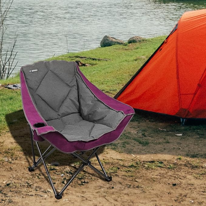 CAMPHILL Folding Camping Chair,Oversized Portable Camping Chair with Cup Holder,Heavy Duty Padded Lawn Chair for Camping, Tailgates, Beach, and Sports