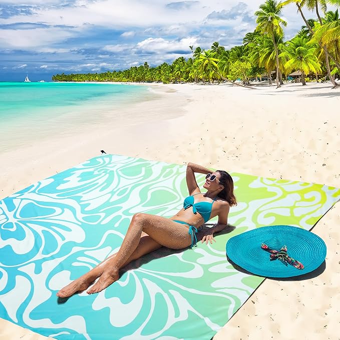 Beach Blanket, Sandproof Beach Mat, Waterproof Quick Drying Lightweight Outdoor Aztec Picnic Mat 79" X 83"/120"x108" for 2-8 Adults for Travel, Camping, Hiking