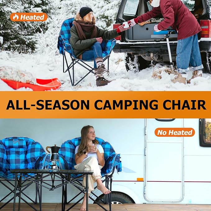 LILYPELLE Oversized Heated Camping Chair, Patio Lounge Chairs with 3 Heat Levels, Portable Folding Heated Chair Round Moon Saucer Folding Lawn Chair Outdoor Chair for Camping, Lounge Patio