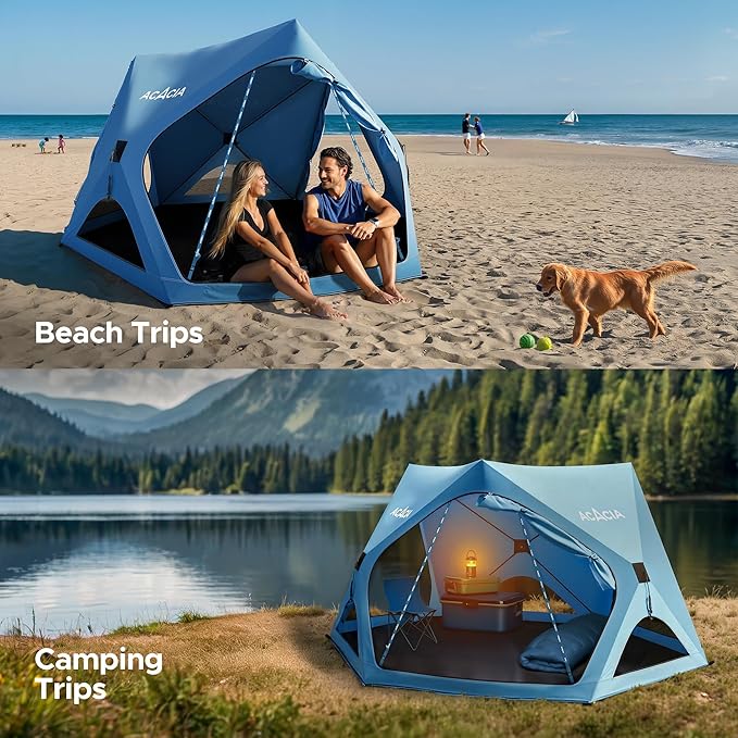Acacia Beach Tent Sun Shelter | 4-Person Portable Camping Tent with UPF 50+ Protection | Easy Setup Pop up Sun Shade | 10×10ft Privacy Sunshade for Camping & Backyard