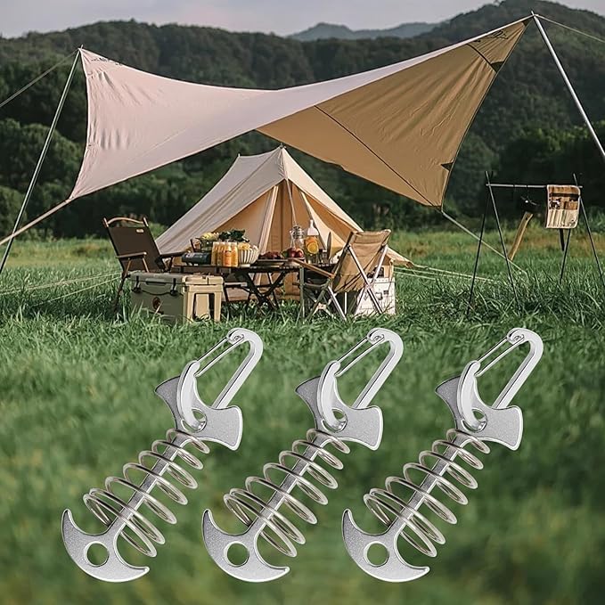 10 Pack Deck Anchors Pegs with Carabiners, Aluminum Tent Rope Tightener with Clips Cord Adjuster, Canopy Tent Anchors Outdoor Camping Tent Accessories