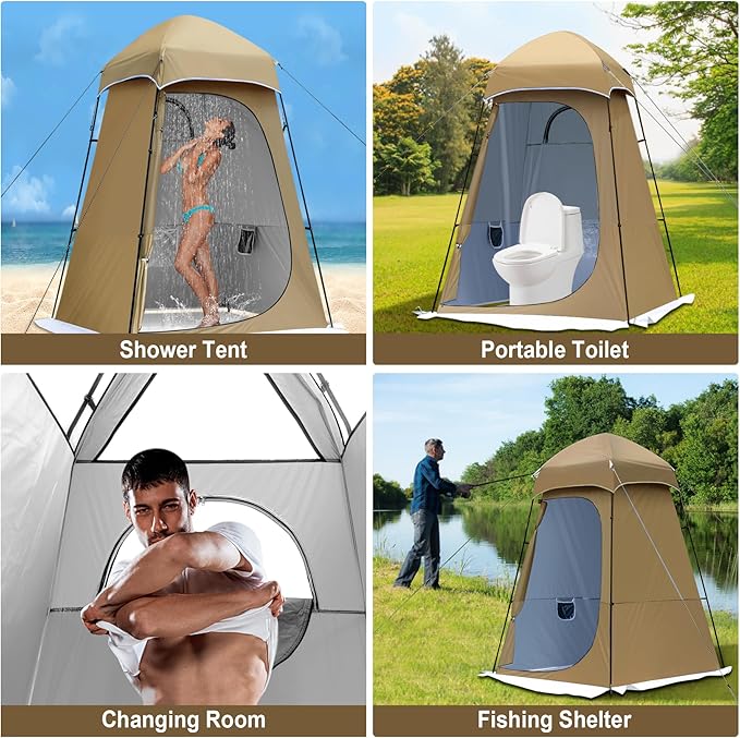 Camping Shower Tent, 7.9 FT Extra Tall Oversize Privacy Tent, Portable Outdoor Bathroom Toilet Tent with Floor, Easy Set Up Privacy Shelter for Dressing, Hiking, Fishing, UPF50+