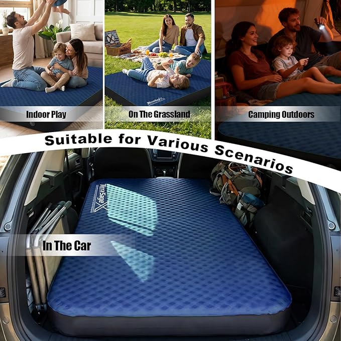 Full Size Camping Air Mattress, Self-Inflating Sleeping Pad with Electric Pump for 2 Person, 4.5" Thick Insulated Air & Foam Mat for Tent Camping, Portable & Comfortable for 4-Season Use(Full,Blue)