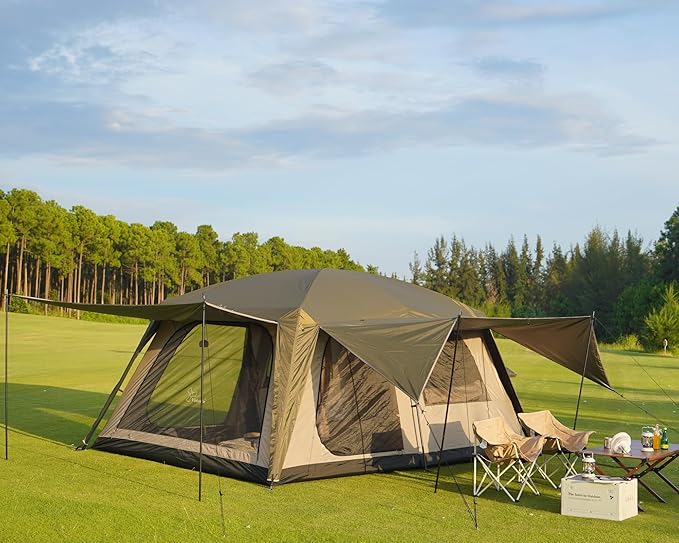 Vidalido 8-10 Person Camping Tent with 3 Door 2 Room Large Family Cabin Tents, Double Layer Waterproof Portable Glamping Tent, Big Tents for Outdoor Picnic Camping Hiking and Family Gathering