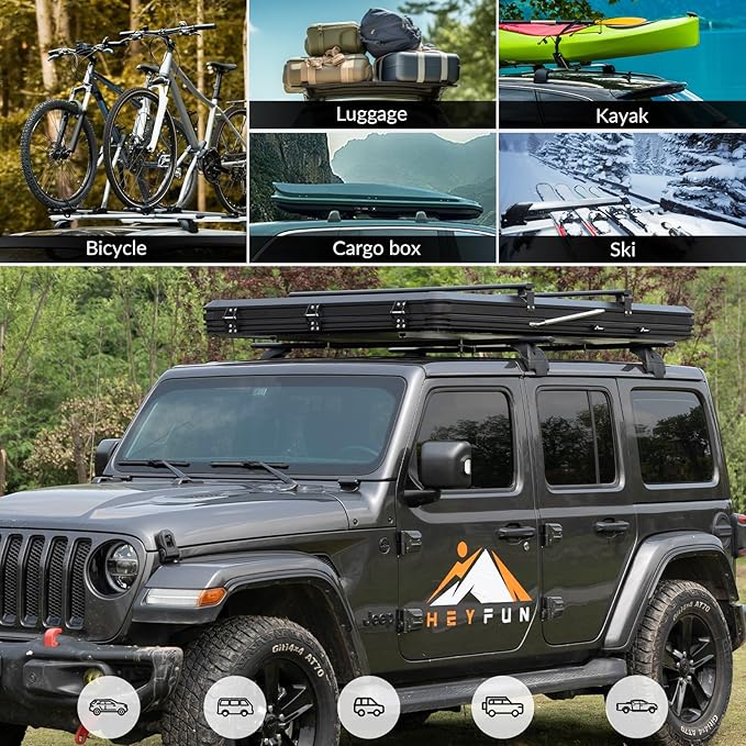 Adventurer Pro Rooftop Tent Hard Shell with USB Outlet, Side Awning, Replaceable Rain Fly&Luggage Racks for 4 Season Camping, Aluminum Pop Up 2-3 Person Roof Top Tent for Truck Jeep SUV Van Trailer