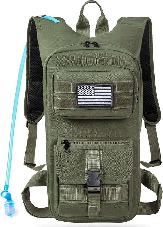 Hydration Backpack, Tactical Molle Water with 2L TPU Water Bladder, for Men Women Lightweight Water Backpack, Hydration Pack for Hiking, Biking, Climbing and Hunting, Military Green