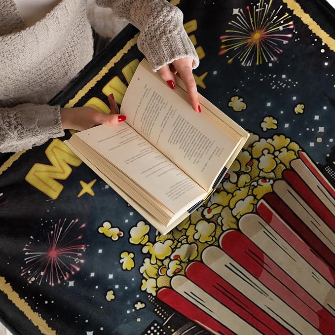 Movie Night Popcorn Theater Blanket, Movie Lover Gifts, Soft Blanket for Movie Theater Room Decor, Cozy Throw Blankets Christmas Birthday Gifts for Adults Toddles Teens Couch Bed 60" X 50"