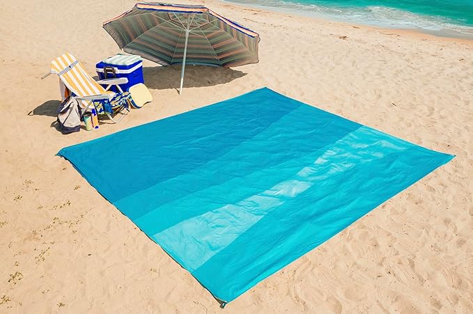 Ballast Oasis Beach Blanket Beach Mat Extra Large Oversized with 4 Stakes 4 Corner Pockets