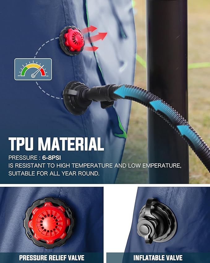 14.1'x6.5'x9' Inflatable Tents for Camping, Portable 6/8/10 Person Blow Up Air Tent, Waterproof Windproof Easy Setup Large Family Tent with 2 Doors, 6 Windows, Mosquito Screen
