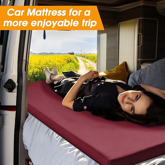 CYMULA Camping Cot Mattress 2in Memory Foam Sleeping Pad,Soft Warm Non-Slip Camping Mattress Topper with Retaining for Adults,Portable Roll up Pad for Travel(75 x30)(only Mattress)