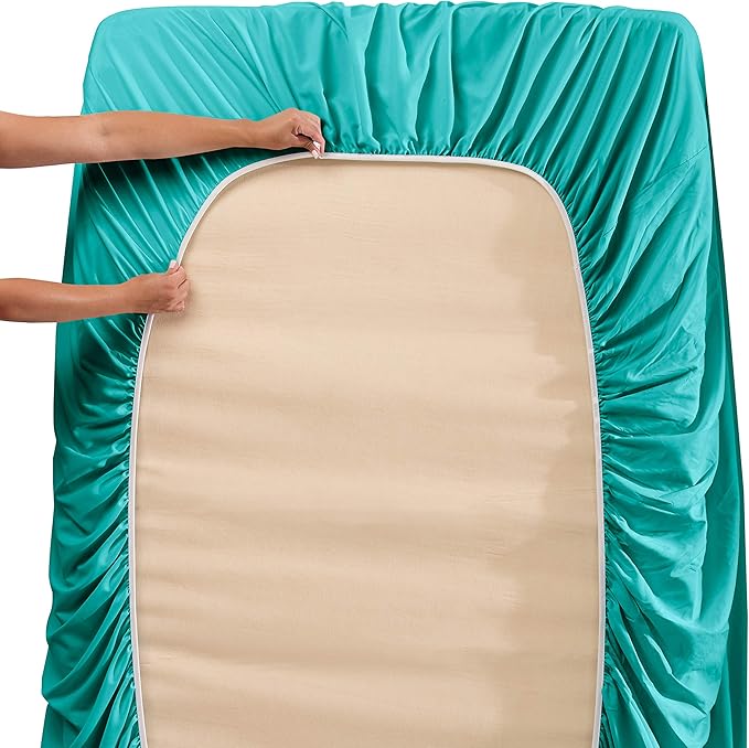 Clara Clark Flex Top King Sheets, 6 Piece Set - Hotel Luxury Sheets for Top Split King Bed, Super Soft Bedding Set, Head Split King Teal