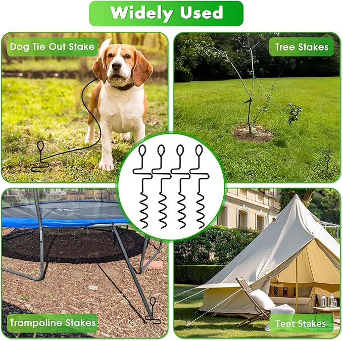 4 Pack Hunting Blind Stakes, 13 Inch Metal Spiral Tent Tacks, Heavy Duty Camping Tent Auger Stakes for Hunting Blinds and Tarps, Screw in Stake Ground Anchors for High Winds, Black