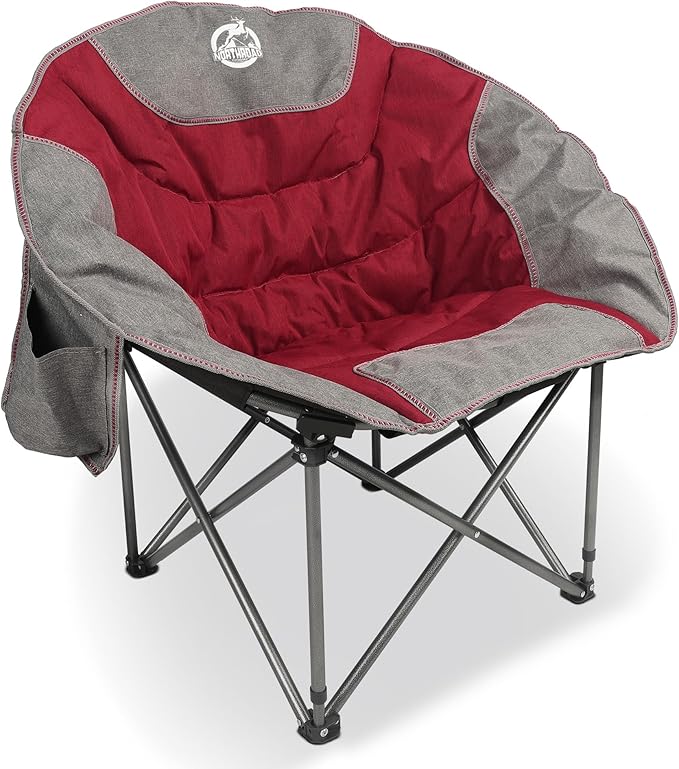 Northroad Folding Compact Camping Moon Chair, Outdoor Padded Saucer Round Chair w/Cup Holder Supports up to 300 lbs for Beach Hiking Fishing Picnic Lawn,Red