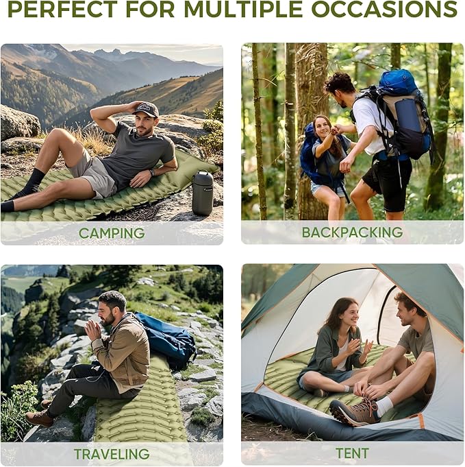 Sleeping Pad for Camping,Lightweight Camping Mattress with Built-in Pillow, Foot Pump, Compact and Portable Inflatable Mat, Ideal for Outdoor Camping Gear, Backpacking, Hiking(Solo)