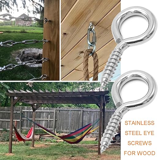 M6 20 Pcs 304 Stainless Steel Screws Eye,2.56 Inch Screw Self Tapping Eye,Load Bearing 200LB, Duty Eye Bolt for Wood Securing Cables Wire,Indoor & Outdoor Use (20, M6 2.56 Inch)