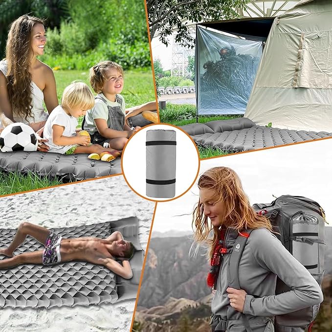 ONTYZZ Double Ultralight Inflatable Sleeping Mat 2 Person Camping Sleeping Pad Waterproof Sleeping Pad Built-in Foot Pump for Camping, Grey