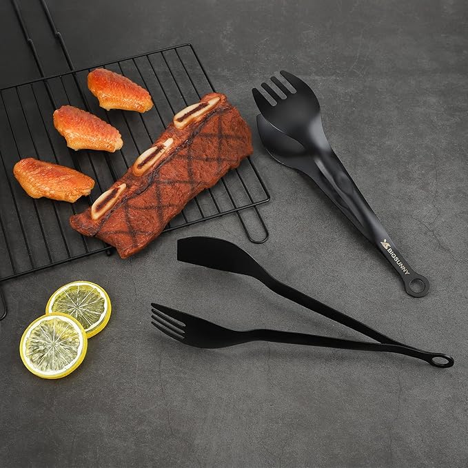 MSY BIGSUNNY Appetizer Tongs - Stainless Steel Kitchen Locking Food Tongs, Buffet Serving Tongs Set of 2(Black, 9 inch)