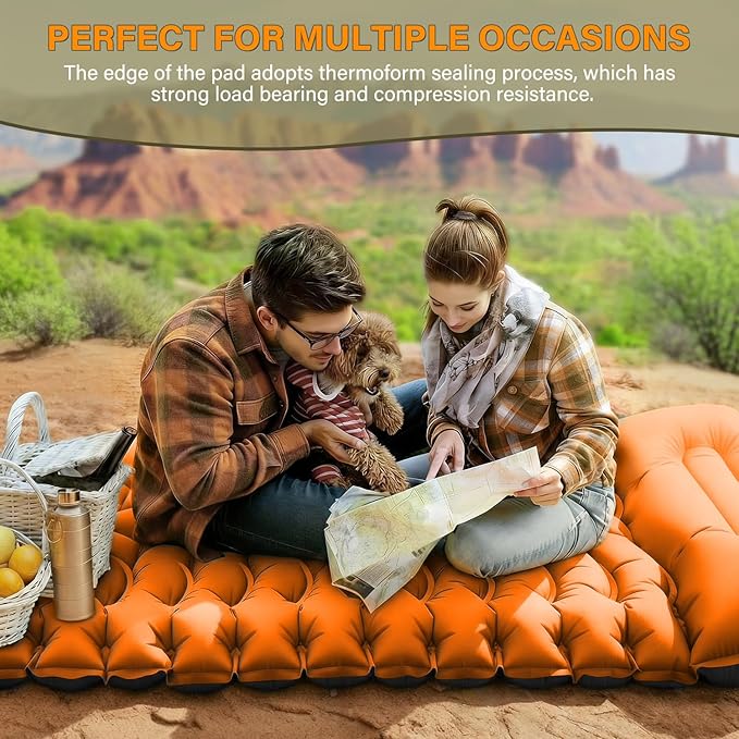 Camping Sleeping Pad, Ultralight Camping Pad with Pillow Built-in Foot Pump Inflatable Sleeping Pads Compact for Camping Backpacking Hiking Traveling - Orange