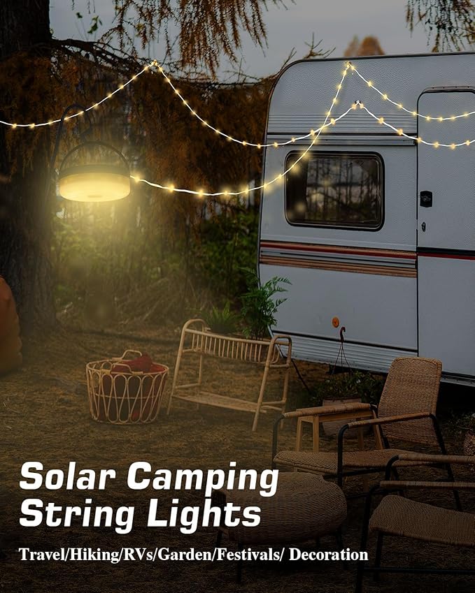 Anpro Solar Camping String Lights 4 in 1, 39.4Ft Ultra Long String with 150LEDs, 3600mAh Solar Powered and USB Rechargeable Light with Remote Control, Portable Camping Light for Hiking, Decorations