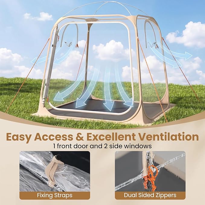 Pop up Sports Tent, Portable Weather Pod for 1-6 Person, Garden Screen House Shelter with Floor Mat & Carry Bag, Outdoor Clear Bubble Tent for Sports Event Soccer Camping (7 x 7 x 6.4 ft)