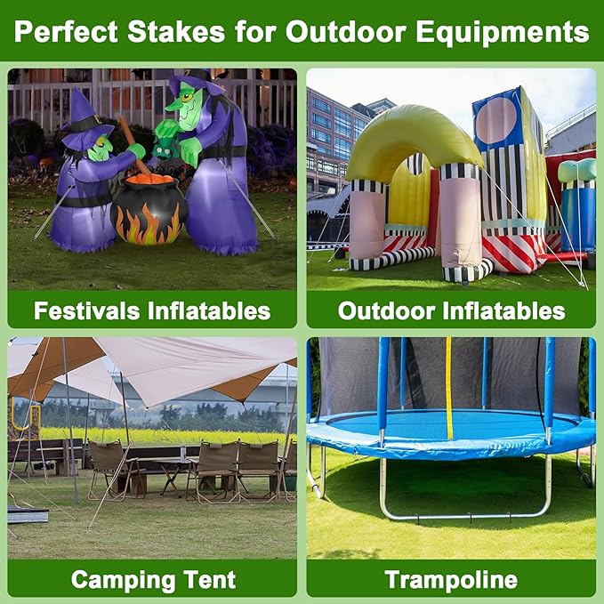 AAGUT 16 Inches 24 Pack Rebar Staks J Hook 3/8” Ground Stakes Heavy Duty with Chisel Point End for Camping Tent, Chain Link Fence, Outdoor Decorations, Inflatables, Black Coated