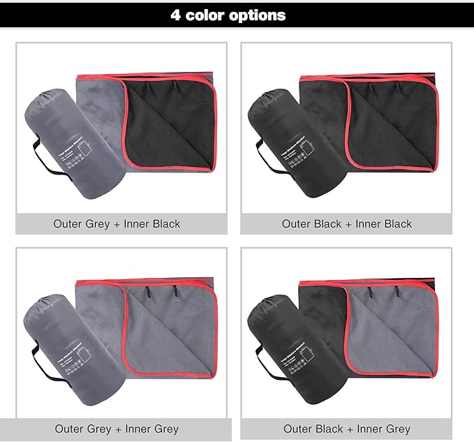 REDCAMP Large Waterproof Stadium Blanket for Cold Weather, Soft Warm Fleece Camping Blanket Windproof for Outdoor Sports, Blue/Red (Outer Black/Inner Black)