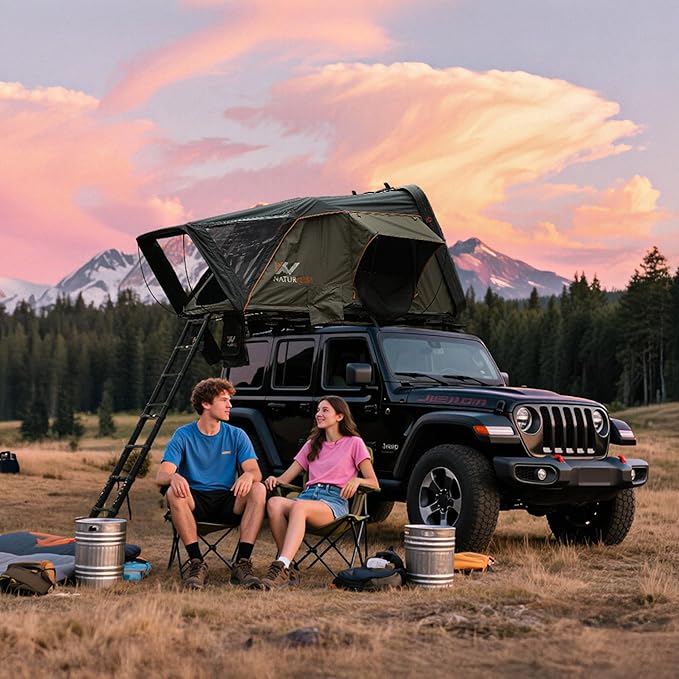 Naturnest Sirius 1 Hardshell Rooftop Tent, Clamshell Pop Up Car Roof Tent for 2-3 Person Camping, Waterproof UV-Resistant 4 Season Overland Tent for SUV, Truck, Jeep, Van, Trailer
