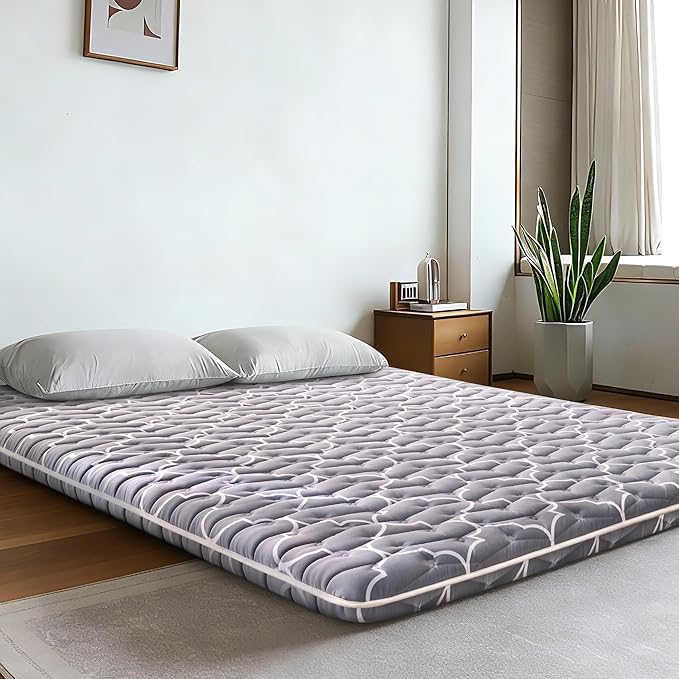 6th Generation Japanese Floor Futon Mattress - Extra-Thick 9-Layer Modern Futon with 100% High-Density Foam, Portable Floor Mattress Sleeping Pad for Adults, Guest Room, Dormitory, Full Size (54"X80")