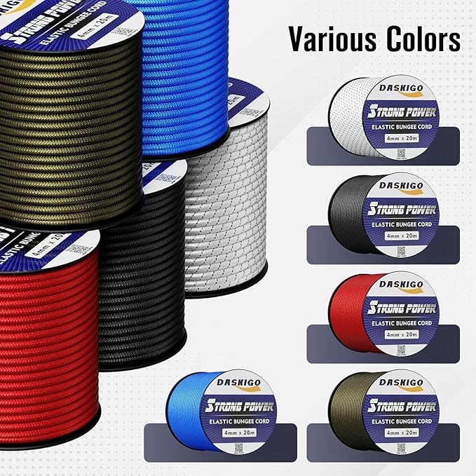 Elastic Bungee Shock Cord 3-8mm (Khaki, 1/8'' x 164FT)