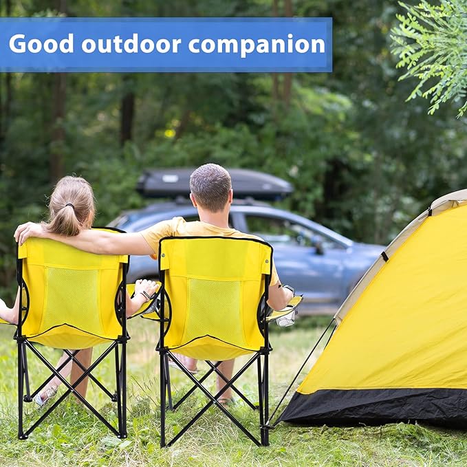 Shellwei 2 PCS Folding Camping Chair with Cupholder and Carry Bag Regular Size Colorful Breathable Portable Lightweight Lawn Chair with Side Pocket for Fishing Hiking Beach Outdoor Activity