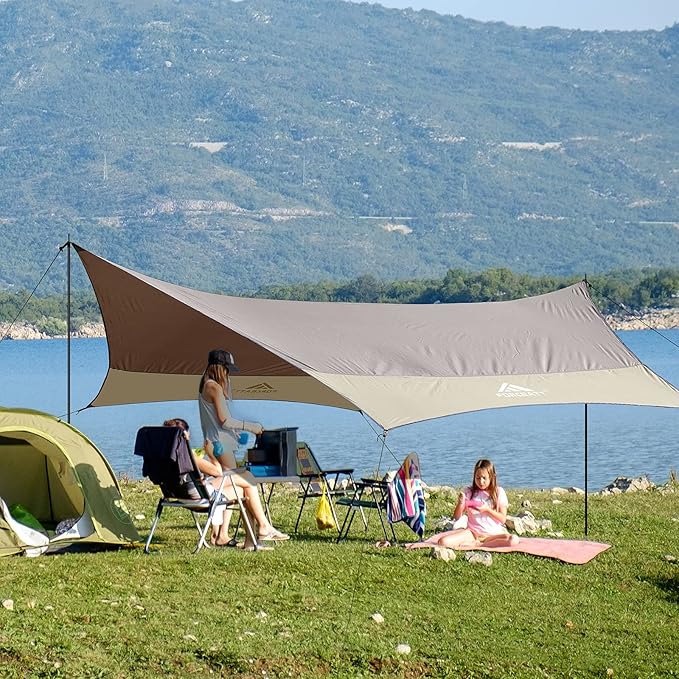 Forceatt 12x14FT Waterproof Camping Tarp with 2 Poles, Sun Shelter for Car, Tent, Hammock in Camping, Hiking, Backpacking, Garden and Traveling
