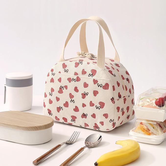 Lunch Bag for Women Men Cute Corduroy Lunch Tote Bags Reusable Insulated Lunch Box Large Capacity Reusable Insulated Cooler for Work/Picnic/Travel